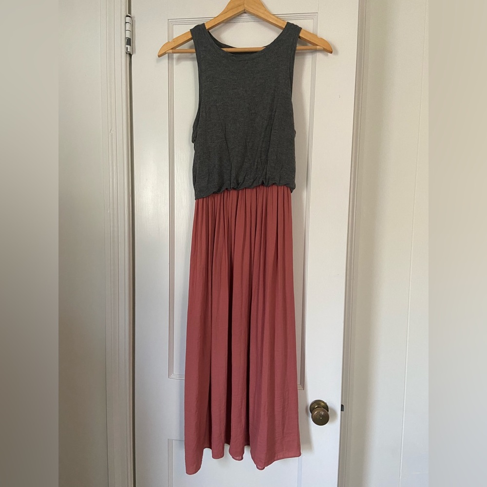 LOFT Two-Tone Maxi Dress in Charcoal and Dusty Rose